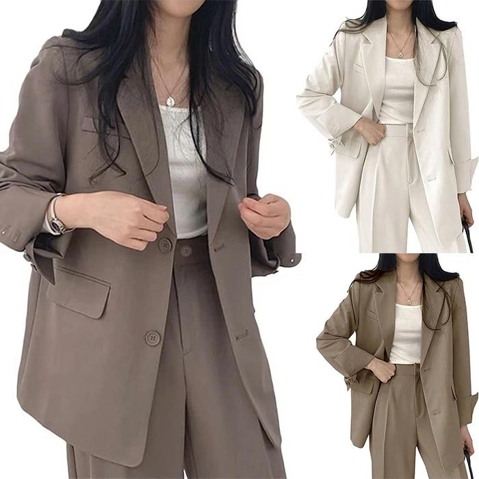 レディース ママ パンツスーツ 着痩せ セットアップ カジュアル スーツ 大きいサイズ スーツ 2点セット ゆっ 通勤 お洒落 パンツ