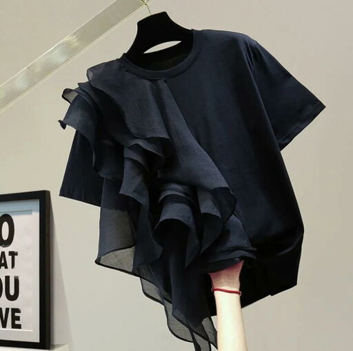アシンメ トップス 韓国 Tシャツ 黒 白 フレア 韓国 半袖 トップス ファッション 韓国 モノトーン 【送料無料】 フリル Tシャツ アシンメ トップス 韓国 Tシャツ 黒 白 フレア 韓国 半袖 トップス ファッション 韓国 モノトーン 【送料無料】 フリル Tシャツ