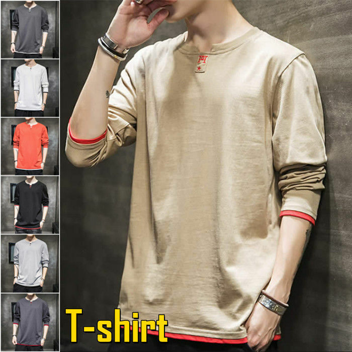 樂天商城 - イージーTシャツ メンズTシャツ 薄手 ゆったり風 カジュアルTシャツ 男性上着 クルーネック カットソー 春服 丸首 長袖Tシャツ