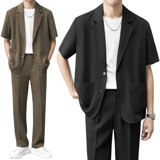 接 ジャケット テーラード ズボン ロングパンツ 半袖アウター ワイドパンツ ジャケット スーツセット カジュアル セットアップ 接 ジャケット テーラード ズボン ロングパンツ 半袖アウター ワイドパンツ ジャケット スーツセット カジュアル セットアップ