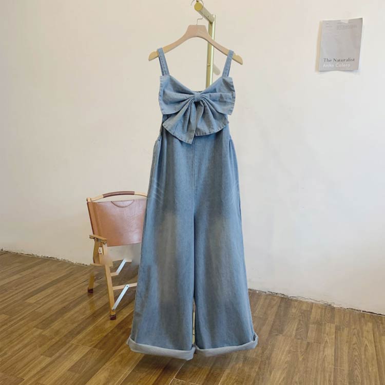 オーバーオール デニム デニムオールインワン サロペ 夏 春 ワイドパンツ ゆったり レディース デニム サロペット バックリボン