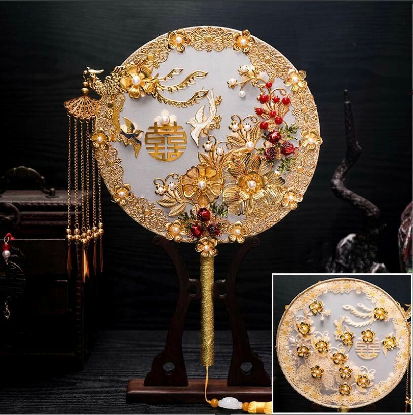 チャイナ 漢服唐装用扇子劇場撮影道具 華流ステージ小物 披露宴 挙式 結婚式 蝶柄舞台グッズ 鳳 花 中..