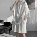 ハーフパンツ 半袖Tシャツ プルオーバー スウェット 7分袖 夏服 かっこいい 上下セット ジャージ ハーフパンツ パーカー メンズ