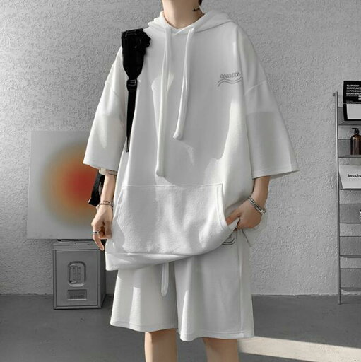 ハーフパンツ 半袖Tシャツ プルオーバー スウェット 7分袖 夏服 かっこいい 上下セット ジャージ ハーフパンツ パーカー メンズ