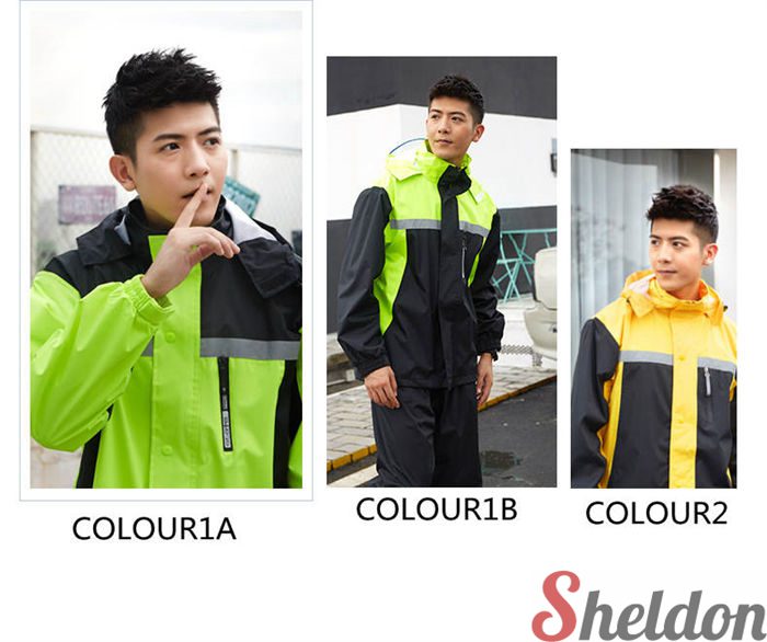 ジ レディース メンズ 長袖 撥水 フード付き 反射テープ付き ツバ付き 男女兼用 自転車 2点セット レインコート 上下セット 上下