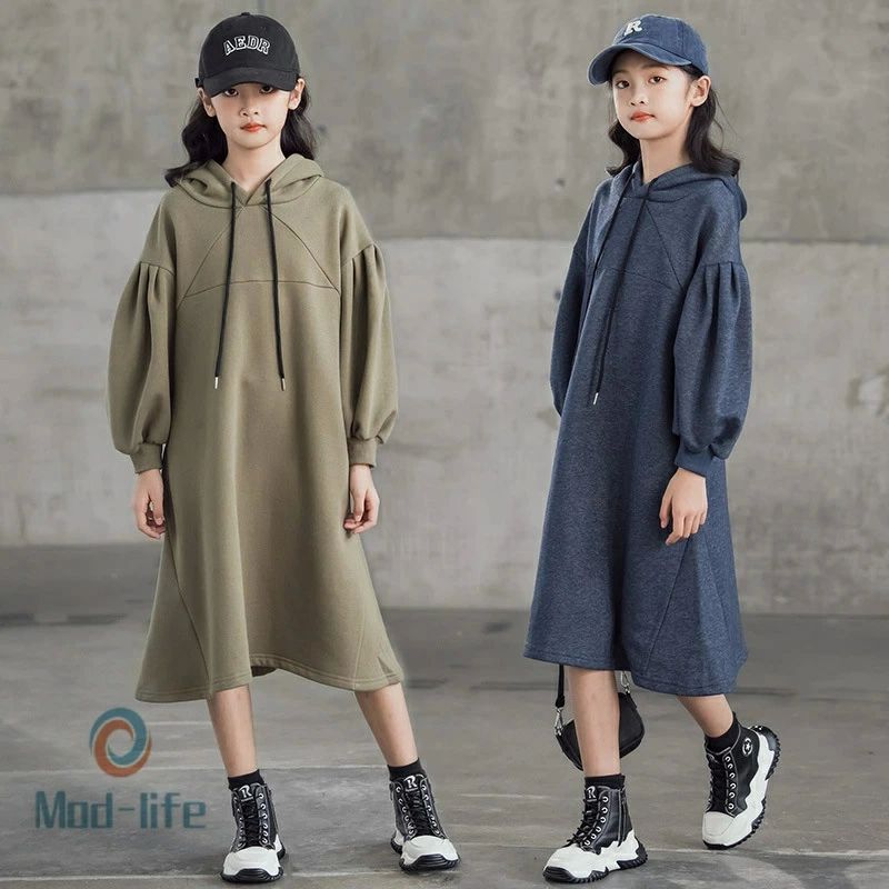 小学 高校生 シンプル 子供服 子ども ロング袖 長袖 おしゃれ パーカー キッズ パーカーワンピース 韓..