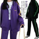 2本ライン サイドライン 2点セット スウェットパンツ パーカー ジップアップ 長袖 秋 春 スポーツウェア 上下セット レディース