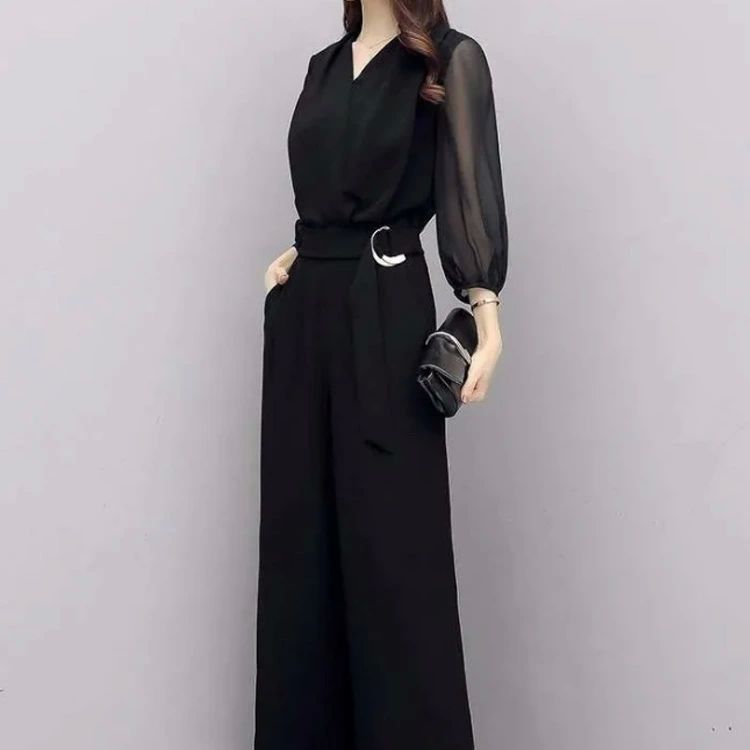 春 母 卒業式スーツ オーバーオール Vネック レディース ワイドパンツ 七分袖 ドレス オールインワン ロング丈 パーティードレス