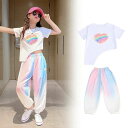 ジ ダンスウェア キッズ 演出服 チアガール Tシャツ トップス 女の子 ヘソ出し チュール ヒップホップ セットアップ ダンス衣装