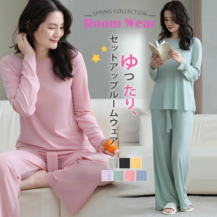 ウエストゴム リブ 楽ちん パジャマ ショーツ ルームウェア 上下セット セットアップ ワンマイルウェア 部屋着 長袖 ワンピース