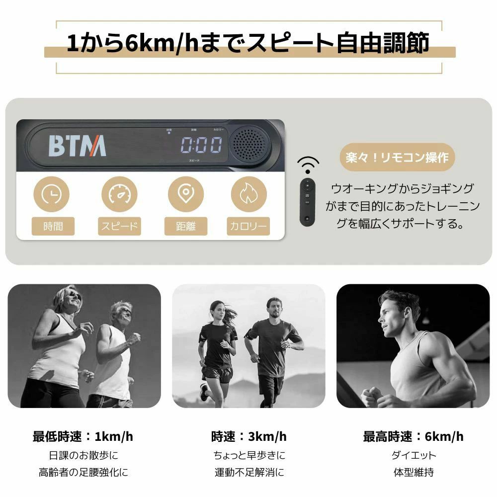 スマイルスマイルのMAX6km/h ルームランナー 低床設計 薄型 シンプル オシャレ ダイエット器具 キャスター付き 有酸｜アングル3