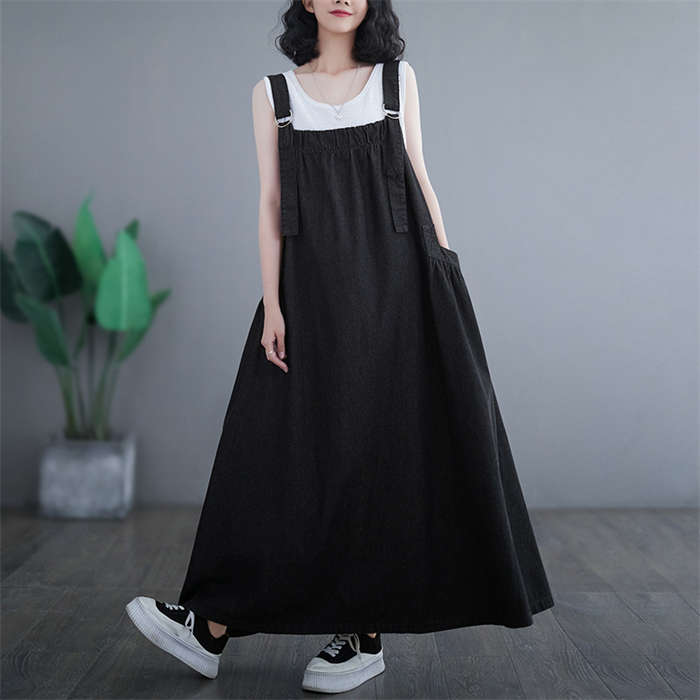 サロペット スカート デニム レディース キャミワンピース ジャンパースカート オールインワン つなぎ 体型カバー 大人 ロング 春 秋 冬 ロング丈 大きいサイズ サロペ ゆったり ワンピース オーバーオール 重ね着風 セレカジ 体型カバー M L XL 2XL