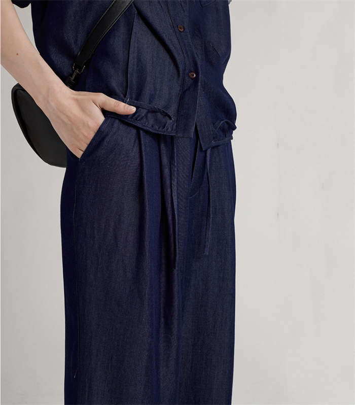 デニムセット レディース セットアップ デニム 上下セット シャツジャケット デニム シャツ 半袖 半袖ジャケット アウター デニムジャケット ロングパンツ 2点セット 上下 無地 ゆったり 柔らか 高品質 涼しい 通気性 大人かわいい トレンド感 20代 30代 40代 50代