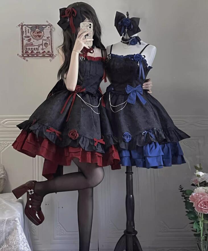 ゴスロリ 変装 吊りスカート花嫁洋服 ハロ レディース トップス 萌え トップス ロリータファッション ティアードスカート