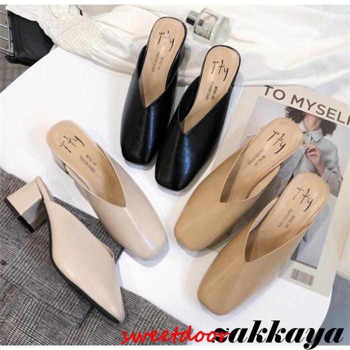 春 秋 オフィス 夏 サンダル スリッパ ローヒール かかとなし スクエアトゥ レディース