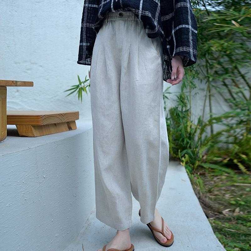 Linen, Hemp - リ バギーパンツ ウェストゴム ガウチョパンツ 楊柳 クレープ リネンタッチ ベイカーパンツ 涼しい 夏 レディース ワイドパンツ