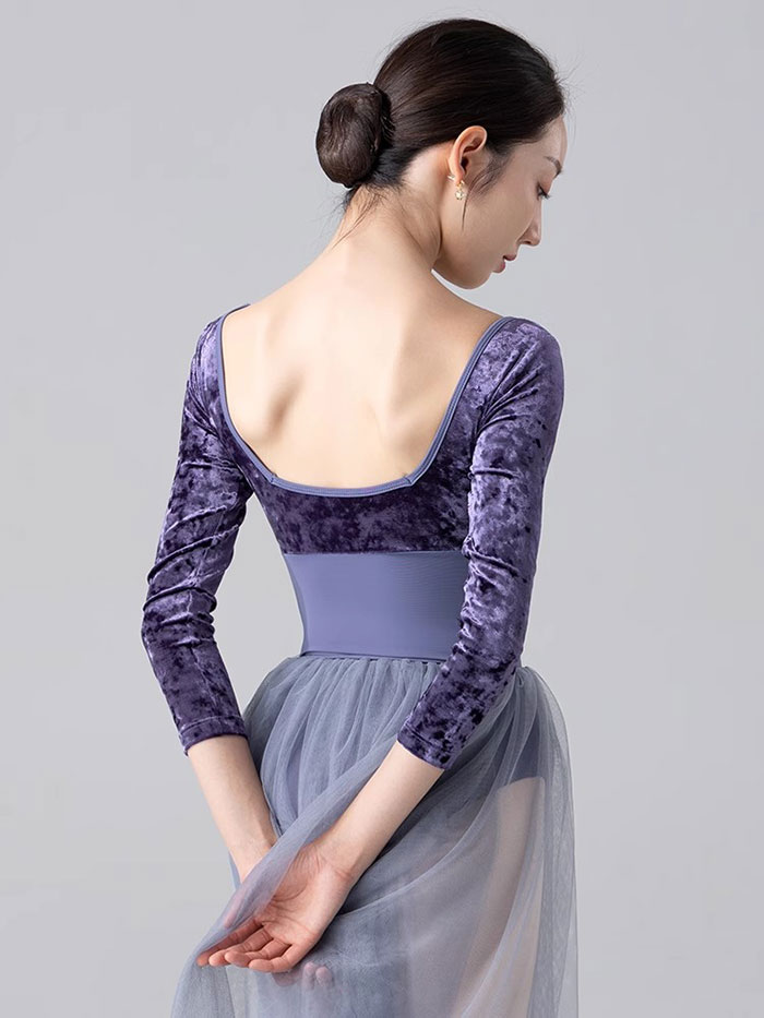 バレエ 大人バレエ 大人のレオタード かわいい ベロア 異素材 背中空き エレガント バレエレオタード 大人用 ジュニア 長袖 大人