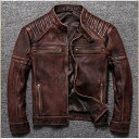 レザージャケット メンズ バイクジャケット 牛革 ヴィンテージ ライディング バイクウェア 男らしいシルエット 秋冬用 防風耐