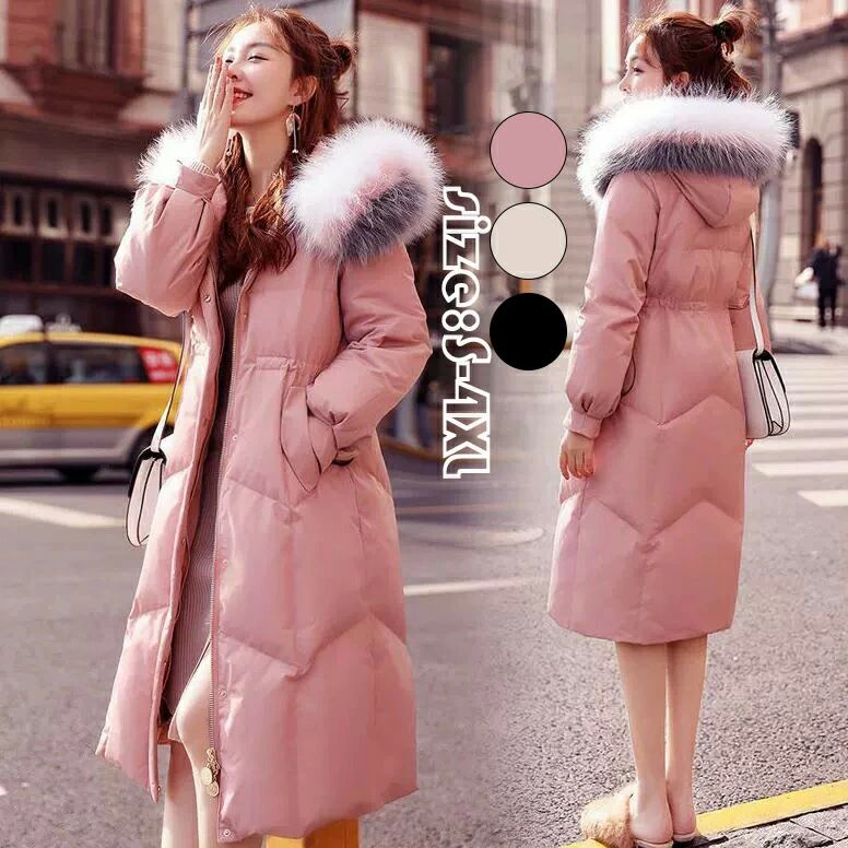 オシャレ カジュアル 暖かい 防寒着 厚手 長袖 冬服 フード付き ダウン 中綿コート ロングコート レディース ダウンジャケット