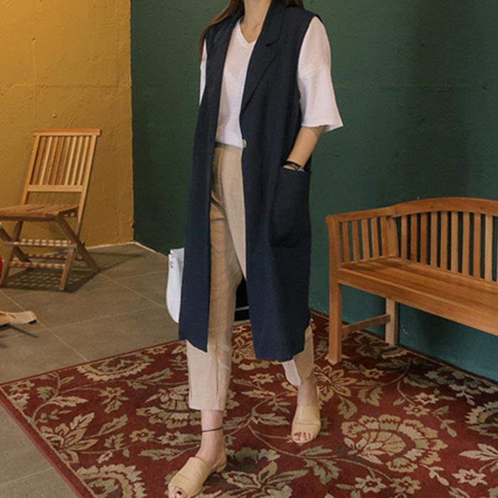 小さいサイズ 大きいサイズ アウター 襟付き ミディアム丈 ひざ丈 膝丈 トレンチベスト レディース ロングベスト ロングジレ