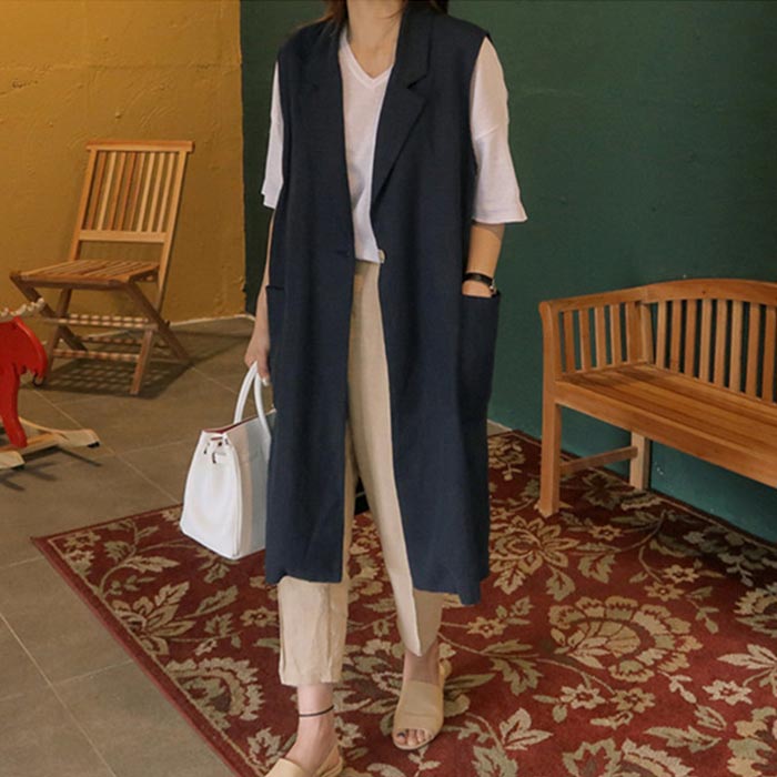 小さいサイズ 大きいサイズ アウター 襟付き ミディアム丈 ひざ丈 膝丈 トレンチベスト レディース ロングベスト ロングジレ