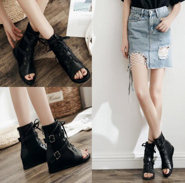 ブラック 黒 ストーム レディース靴 5センチヒール 夏 春 ミドルヒールヒールサンダル ウェッジソールサンダル 厚底靴