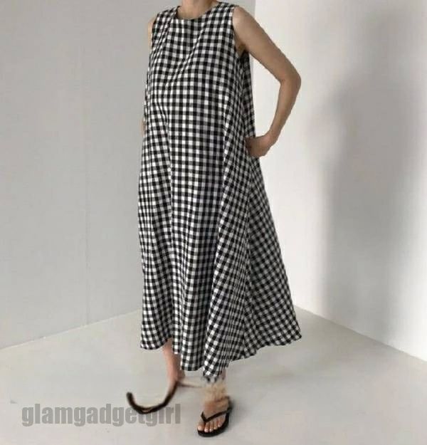 大 シャツワンピース テントワンピース ロングワンピース 春夏 レディース 夏 ロング ワンピース ノースリーブ ギンガムチェック