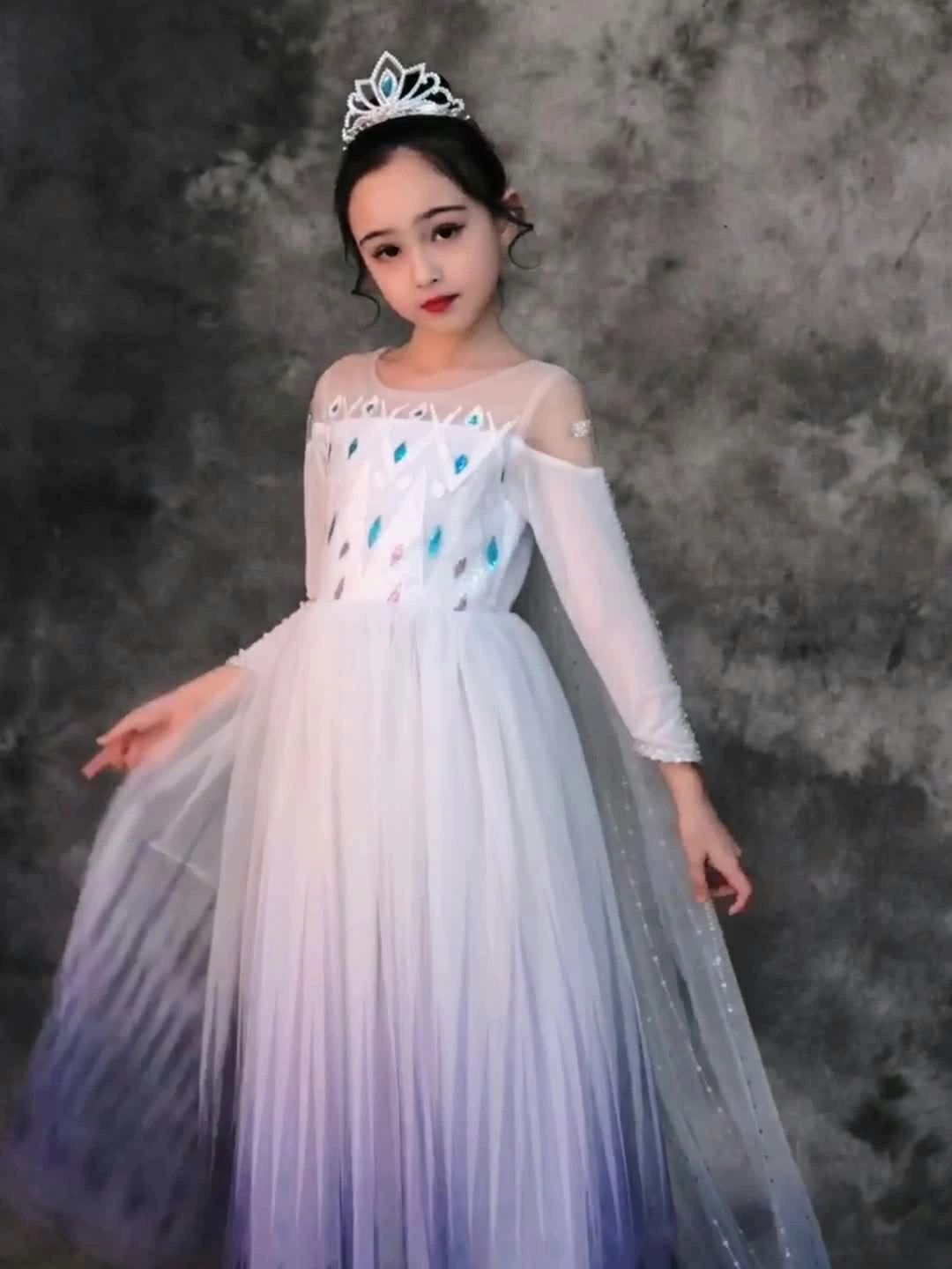 プリ エルサ アナ ガールズ 女王ドレス キッズ 長袖 子ども ドレス KIDS COSTUME HALLOWEEN 夏 秋 ワンピース 子供 コスプレ衣装 2