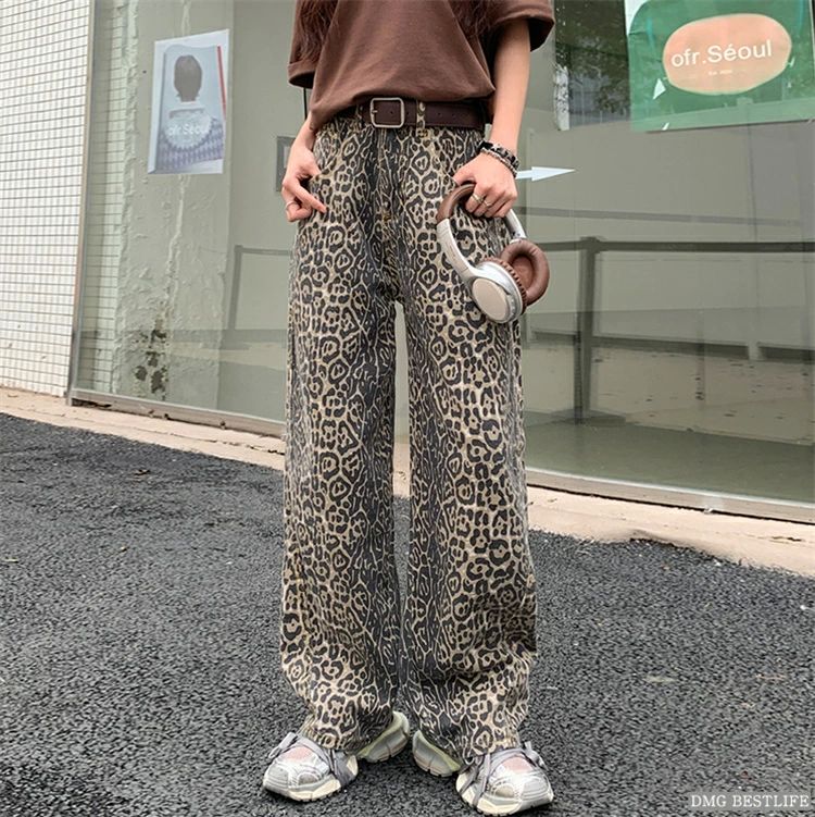 ヒョウ柄 ワイドパンツ レオパード 豹柄 レオパード柄 韓国 おしゃれ ワイド レディース ロングパンツ ガウチョパンツ ウエスト(4)