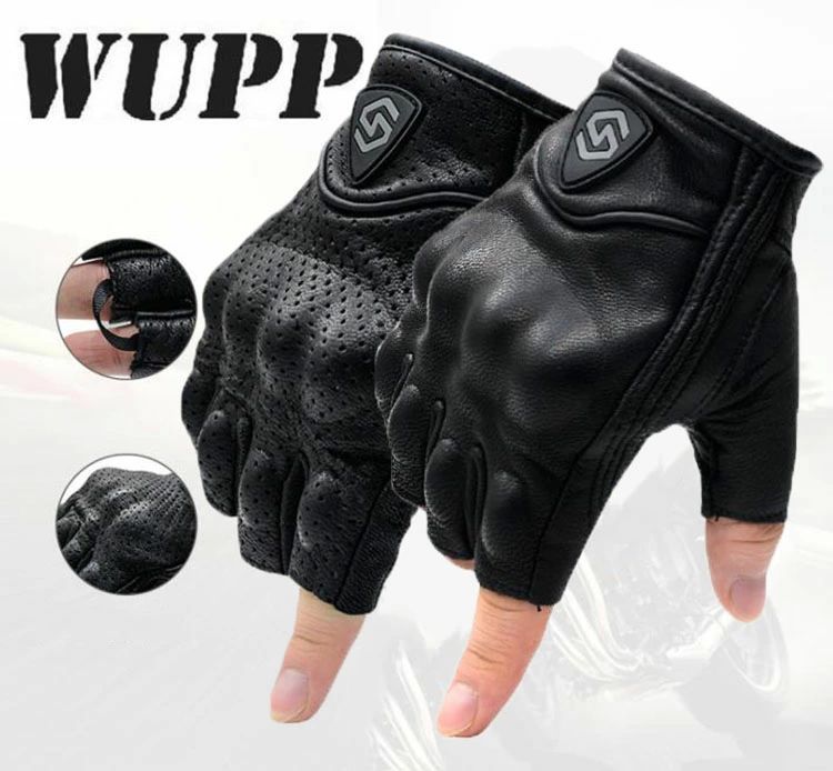 夏用半指 本革穴付き 衝撃吸収 タッチ機能 穴付き羊革メッシュ バイク手袋 男女兼用