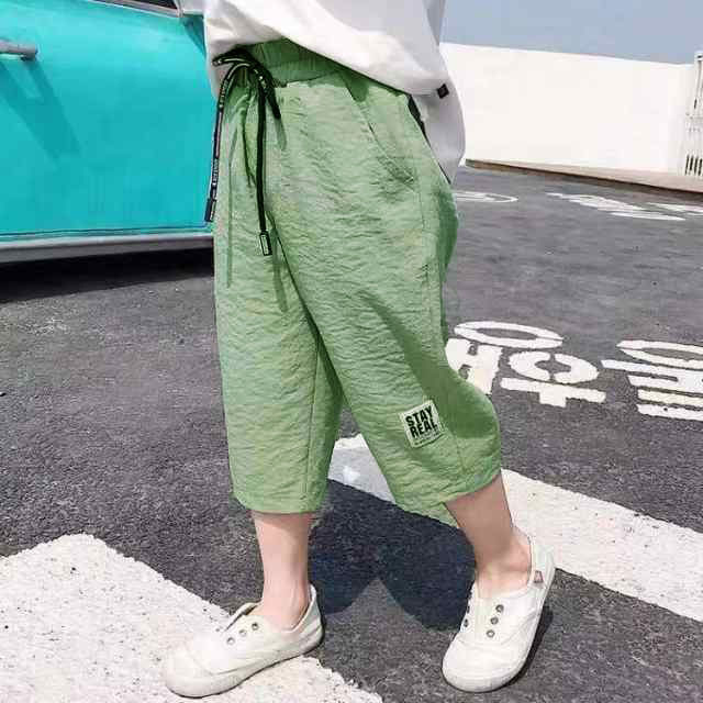 男 ウエストゴム パンツ 薄手 綿麻 男児 ワイドパンツ 女児 子供 ゆったり 七分丈 サルエルパンツ クロップドパンツ ジュニア服