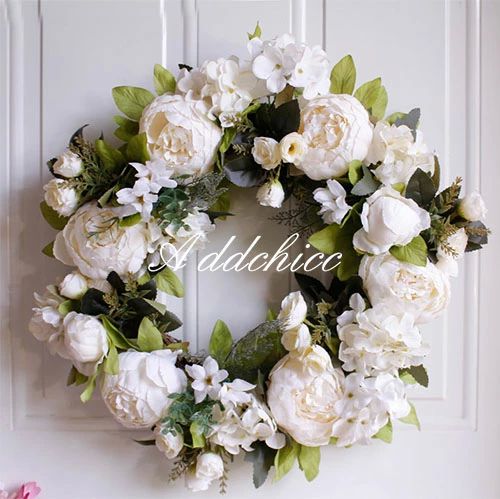 イ 造花 花 壁掛け ドア 飾り おしゃれ 優雅 手作り 北欧 部屋 玄関 クリスマス 玄関リース ナチュラルリース 玄関 40cm リース