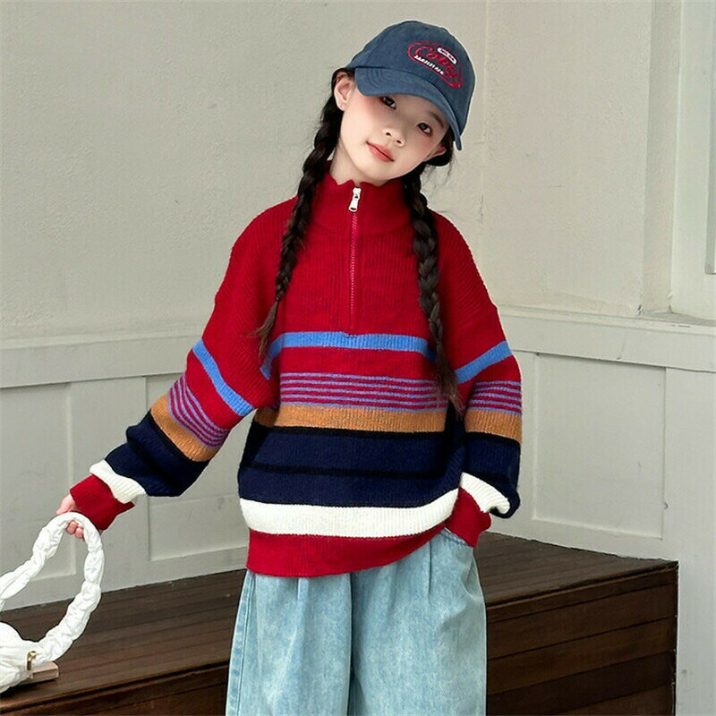 総柄 ボーダー 無地 長袖 ハーフジップ タートルネック ハイネック プルオーバー セーター カットソー トップス キッズ 子供服