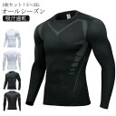 抗菌防臭 通気性 インナーシャツ ゴルフ トレーニング コンプレッションウェア ロングスリーブ 丸首 吸汗速乾 2枚セット!メンズ