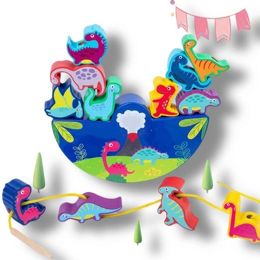 玩 女の子 男の子 誕生日 子供 子ども バランス感 指先訓練 おもちゃ 恐竜 知育 木製 知育玩具 紐通し バランス 積み木 ひも通し