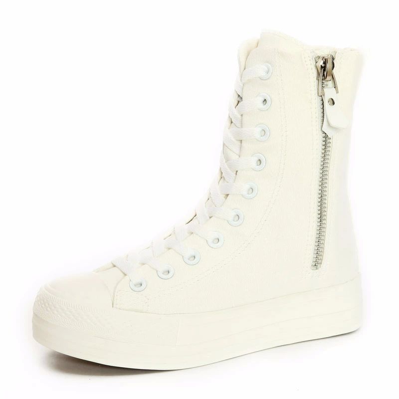 樂天商城 - ファスナー付き キャンバス ハイカット 6cmヒール インヒールスニーカー 厚底 レディース