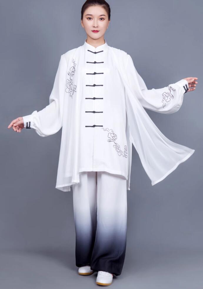 樂天商城 - 長袖 武術服 花刺繍 ゆったり 演舞服 カンフーウェア 武術 刺繍 太極拳 気功 上下