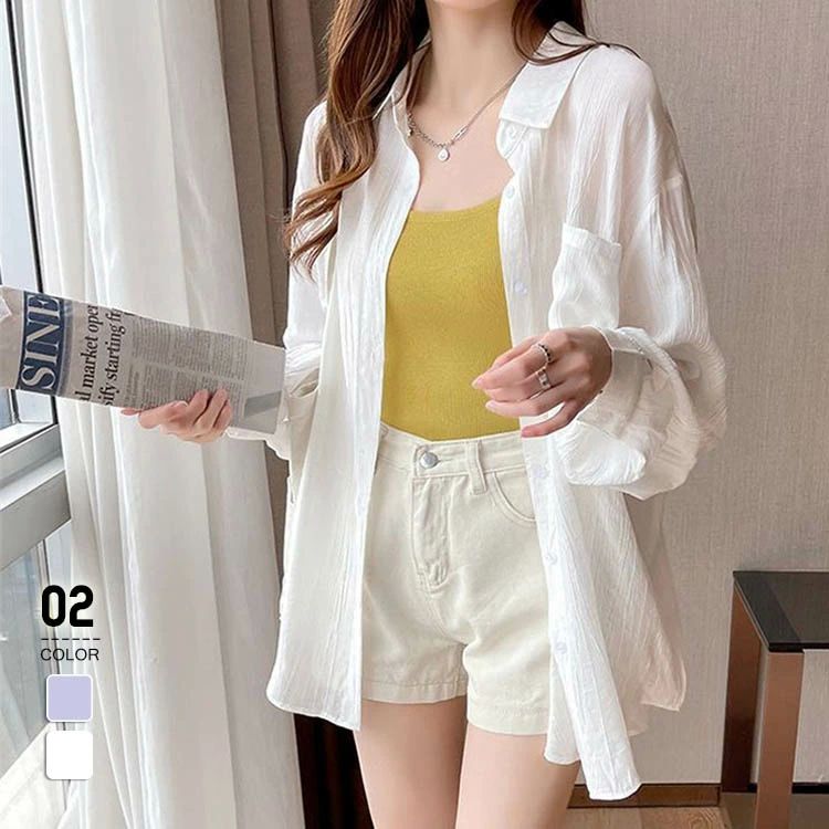 春 夏 春夏 黒 白 ブラウス シャツ UVカット シンプル UVカーデ トップス ジレ 薄手 長袖 吸汗速乾 アウター カーデ