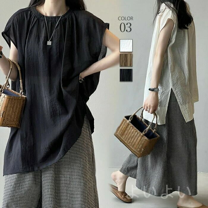 【送料無料】スリット チュニックワンピ ゆったり シワ加工 ビッグサイズ Aライン カジュアル お洒落 大人 涼しい UVケア 普段着 デート 通勤