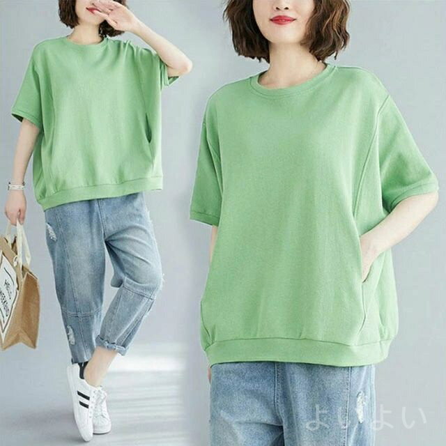 【送料無料】グシルエット カジュアル おしゃれ シンプル 半袖tシャツ ラウンドネック カットソー 無地 ゆったり 体型カバー 夏服 スウェット