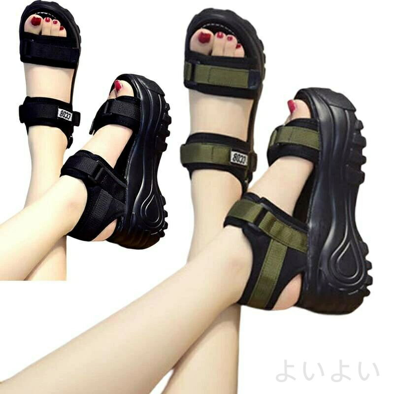 【送料無料】長脚効果 スニーカーサンダル コンフォートサンダル 夏 5.0センチヒール プラットフォーム 厚底 スポサン スポーツサンダル