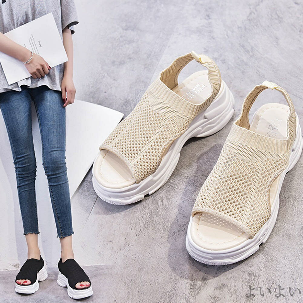 Sports Sandal - 【送料無料】ファッション カジュアル 通気性 歩きやすい 厚底 軽量 メッシュ サンダル レディース 厚底サンダル