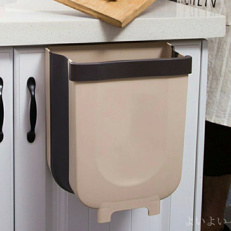 【送料無料】省スペース 大口径 大容量8L ぶら下げごみ箱 ポリ袋ホルダー付き ゴミ箱 キッチンキャビネット 折り畳み式