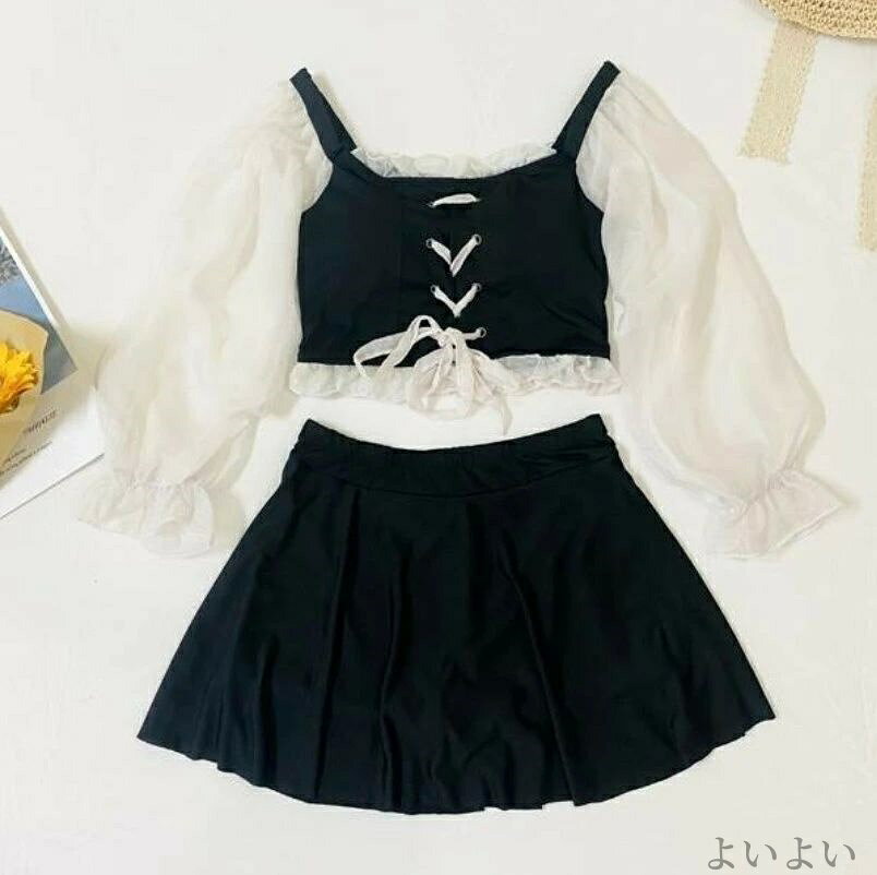 【送料無料】体型カバー 水着 セパレート 長袖 切り替え バイカラー 個性的 ラブリー かわいい 袖あり レディース ビキニ 水着