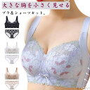 【送料無料】快適 薄手 大きいサイズ レース シムレスブラ 胸を小さく見せるブラ ノンワイヤー ショーツセット 胸を小さくみせる(4)