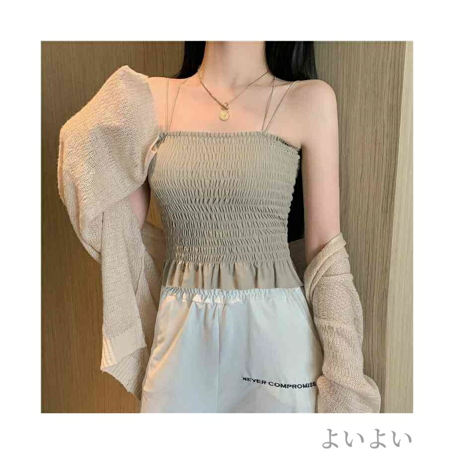 【送料無料】おしゃれ プリーツ フリルキャミソール ショート丈 セクシー インナーキャミソール プリーツキャミソール 春秋冬 2