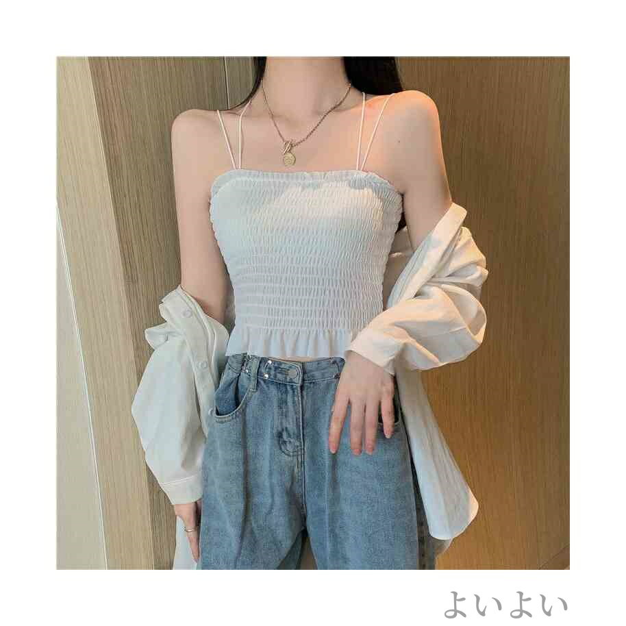 【送料無料】おしゃれ プリーツ フリルキャミソール ショート丈 セクシー インナーキャミソール プリーツキャミソール 春秋冬 3