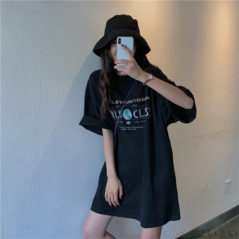 【送料無料】ロゴ クルーネック 半袖 ゆる ゆったり 7分袖 袖あり 膝上 膝丈 ショート丈 ビッグT トップス サイズ オーバー レディース