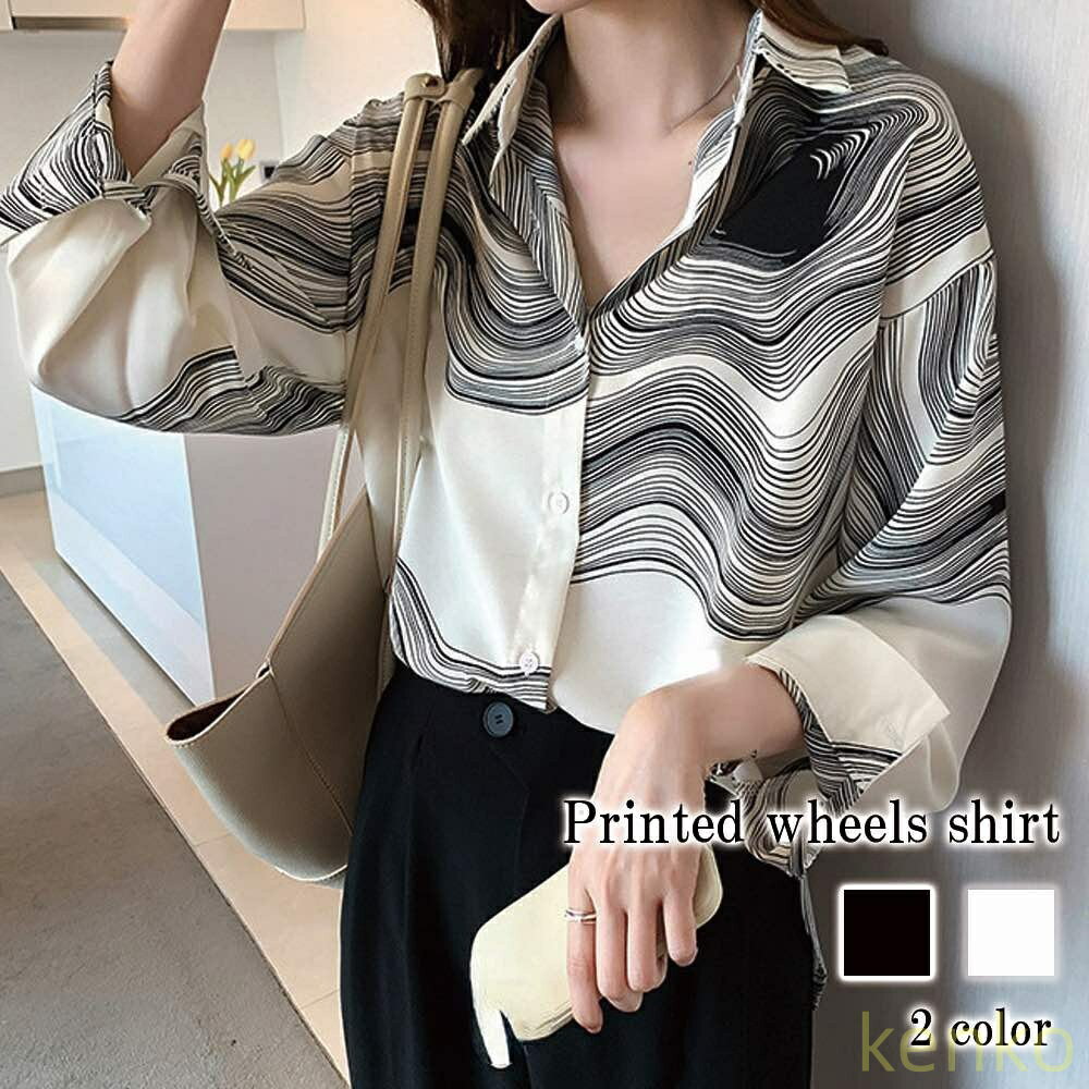 【送料無料】シャツ レディース プリントルーズシャツ 長袖 冬 事務服 暖かい ランニング ゆったり ロ..