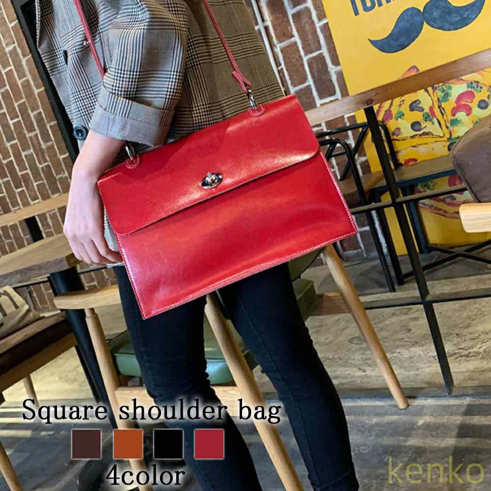 Shoulder Bags - 【送料無料】ショルダーバッグ レディース スクエアショルダーバッグ 2WAY レザー 大容量 40代 2ウェイ 旅行 大人 A4 軽い 秋 カジュアル 小さめ 黒 赤 ミニ 本革 人気 レザー ナイロン スポーテ